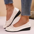 thumbnail image 4 of Rokment Glitter Bow Wedges Ballet Flat Dress Shoes for Women Ladies Bride Wedding Spring Fall Leather Bowknot Round Toe Low Heel Ballerina Walking Loafers White Size 7, 4 of 8