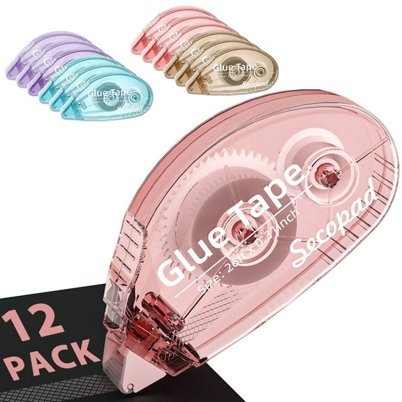 12 Pack Scrapbook Tape,  Scrapbooking Supplies, Double Sided Tape Roller for Crafts, Adhesive Glue Runner, Glue Roller School Office Teacher Supply for Adults, 0.3IN x 26FT