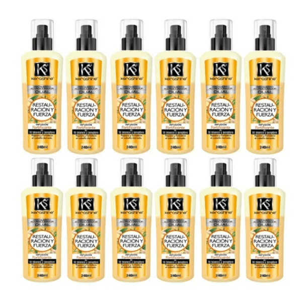 CAJA KERASHINE TRATAMIENTO ACONDICIONADOR DUAL RESTAURACIÓN Y FUERZA 240 ML 12 PIEZAS Kerashine Agua