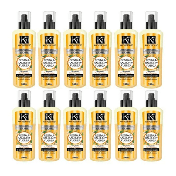 CAJA KERASHINE TRATAMIENTO ACONDICIONADOR DUAL RESTAURACIÓN Y FUERZA 240 ML 12 PIEZAS Kerashine Agua