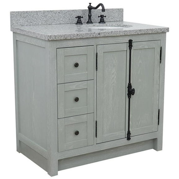 Plantation Solid Wood Vanity with Right Oval Sink in Gray Ash