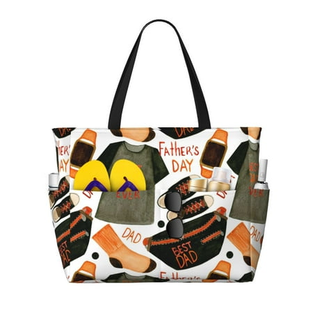 Women Portable Beach Tote Waterproof Large Capacity Adult Travel Bag Eco-Friendly Shoulder Bag Watercolor Pattern Dad T Shirt Socks