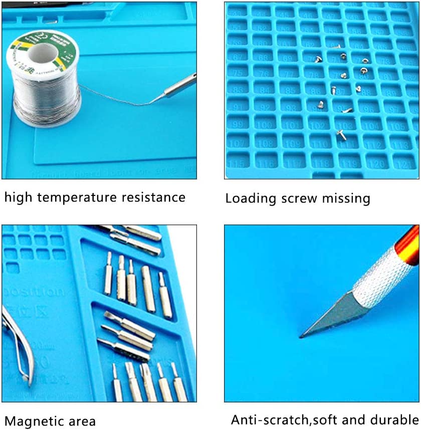 ABPETE S-160 Silicone Repair Mat Electronics Repair Mat Magnetic Repair Mat Silicone Soldering Mat Insulation Silicone Welding Pad for BGA and Gun Soldering Iron, Workbench, Cell Phone Laptop Repair