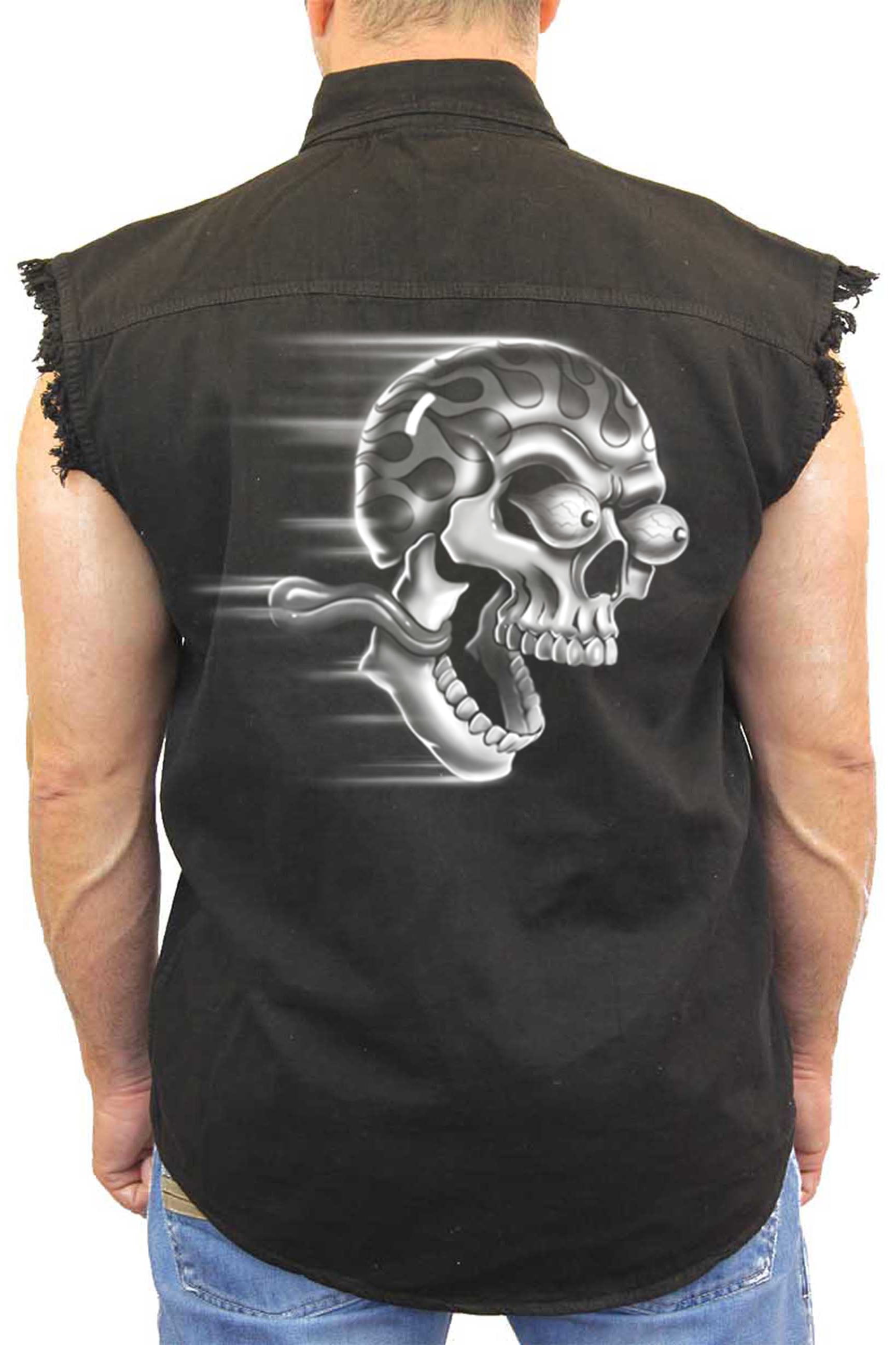 white denim sleeveless shirt