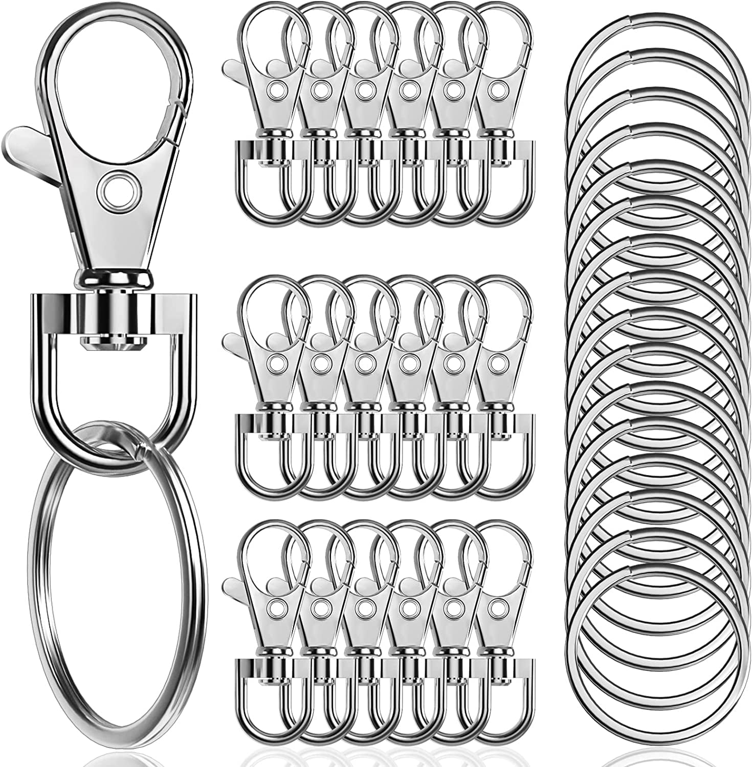 20 PCS Metal Swivel D Ring Lobster Claw Clasps Keychain Snap Hooks Inner  Wide 1 Inch, Silver
