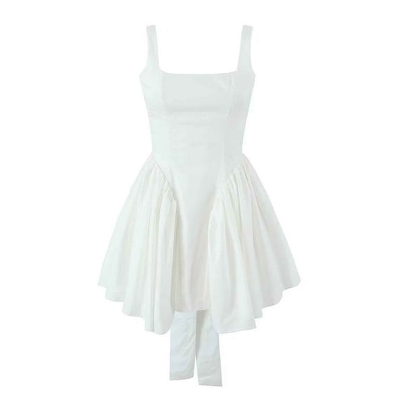 hotojiny Fashion Dresses for Women Sleeveless Square Neck Tie Back A-Line Mini Dress Wedding Guest Party Dresses