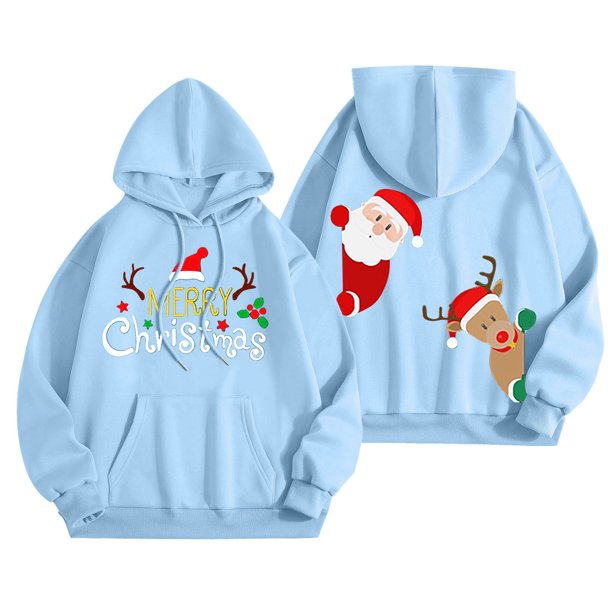 WILLBEST Sudadera con Capucha Merry Christmas Hoodie para Mujer, Divertida Sudadera con Estampado Navideño, Camiseta Navideña, Sudadera Informal de Manga Larga 390 Chica