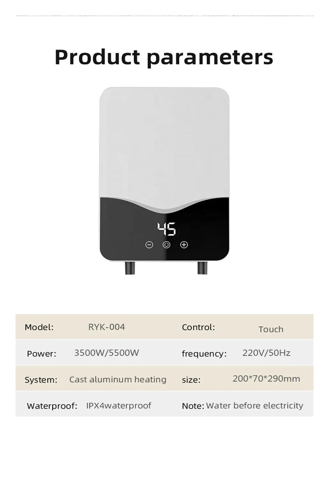 Instant Tankless Water Heater For Bathroom, 5.5kw Electric Instant Hot Water Heater With Self-modulating,Overheating Protection ,Safety Protections