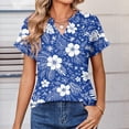 thumbnail image 6 of BOMYJESK Women's Tops Short Sleeve V Neck Tee Shirts Business Casual Floral Print Basic Blouses 2026 Summer Fashion Going Out Loose Fit Outfits Blue L, 6 of 7