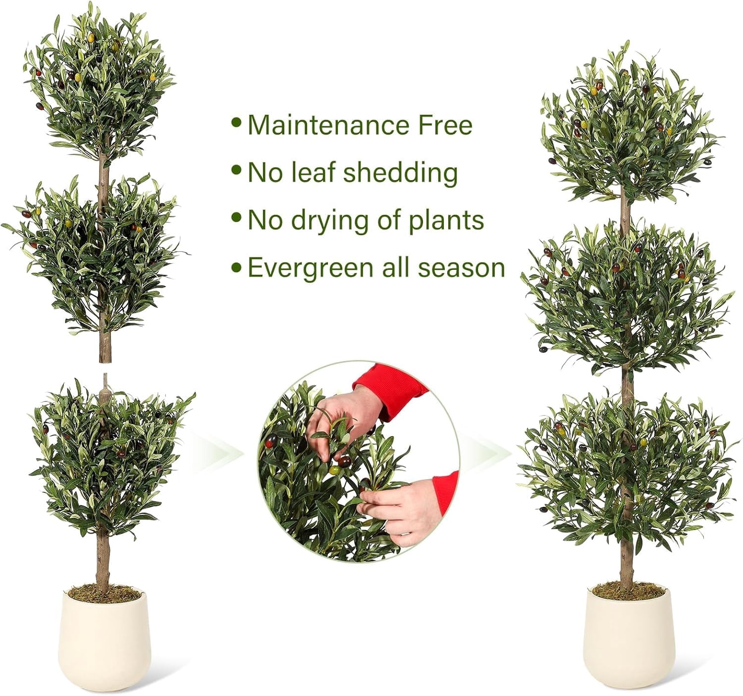 5FT Artificial Olive Tree, 3-Tier Spherical Design Faux Olive Tree with Moss & Inner Pot for Home Office Indoor Outdoor Decor