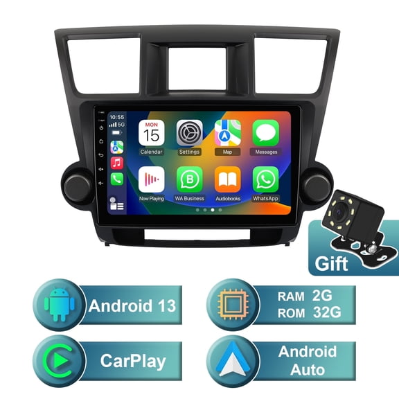 Android 13 Car radio for Toyota Highlander 2009-2014 Multimedia Stereo Wireless Carplay Android Auto Autoradio Navigation GPS WIFI Mirror link Camera FM BT 2 32GB