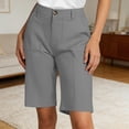 thumbnail image 2 of Bermuda Shorts for Women Knee Length Elastic High Waist Wide Straight Leg Dressy Casual Office Work Shorts with Pockets, 2 of 6
