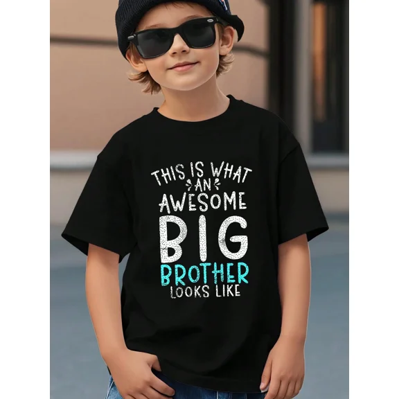 children’s wear Awesome Big Brother Graphic T-Shirt for Boys Kids Toddler Funny Sibling Announcement Black Cotton Tee
