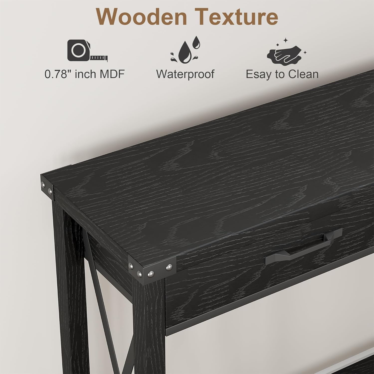 43" Farmhouse Entryway Table, Rustic 2-Tier Wood Console Table with Shelf, Sofa Table for Living Room, Hallway, or Foyer, Black
