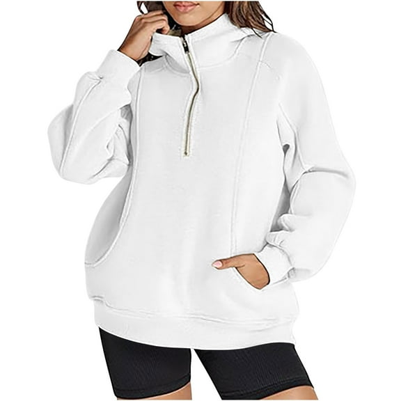 GigrtiJin Women's Half Zipper Hooded Sweatshirt Long Sleeve Loose Casual Fashion Solid Color Pullover Sweatshirts