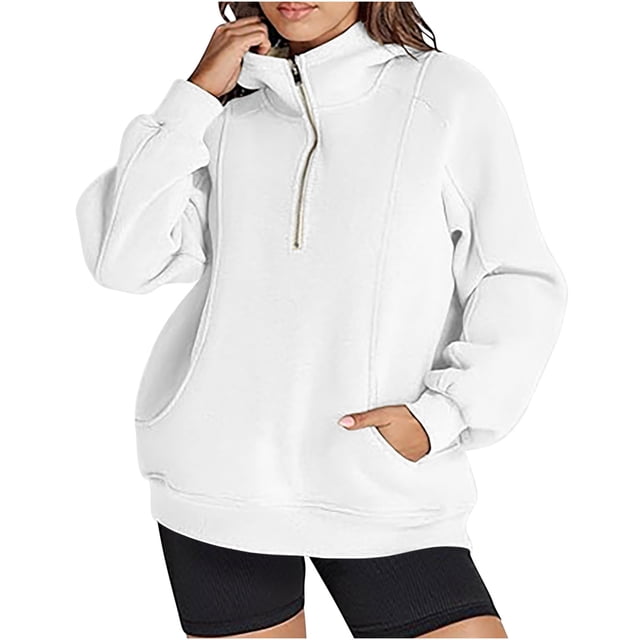 Timegard Sweat à Col Roulé pour Femmes Demi-Zip Pull Décontracté Sport Entraînement Couleur Unie avec Poches