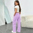thumbnail image 2 of Ticikt Kids Cargo Sweatpants, Drawstring Elastic Waist Multi‑Pocket Solid Color Wide Leg Casual Sports Trousers for Boys Girls,Purple, 2 of 7