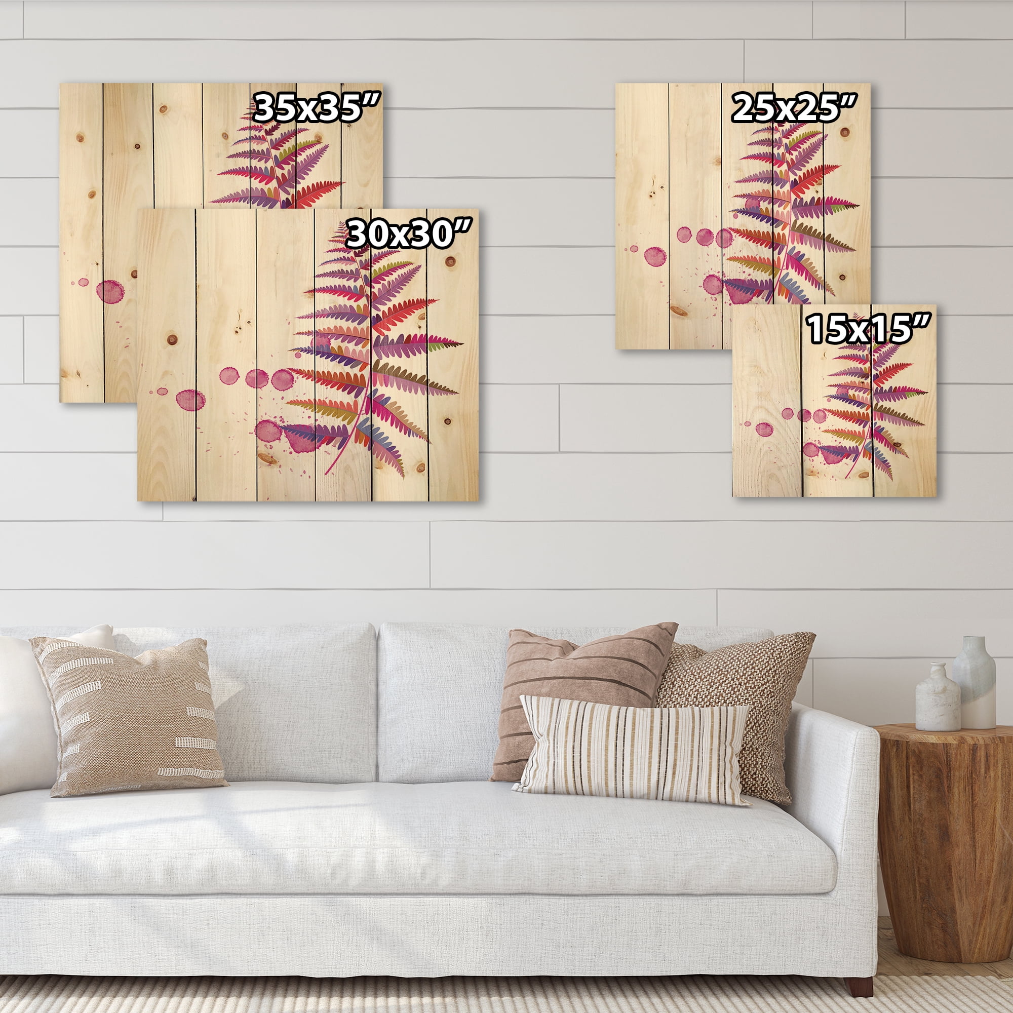 Designart 'Purple Fern With Purple Splash' Farmhouse Print on Natural Pine Wood