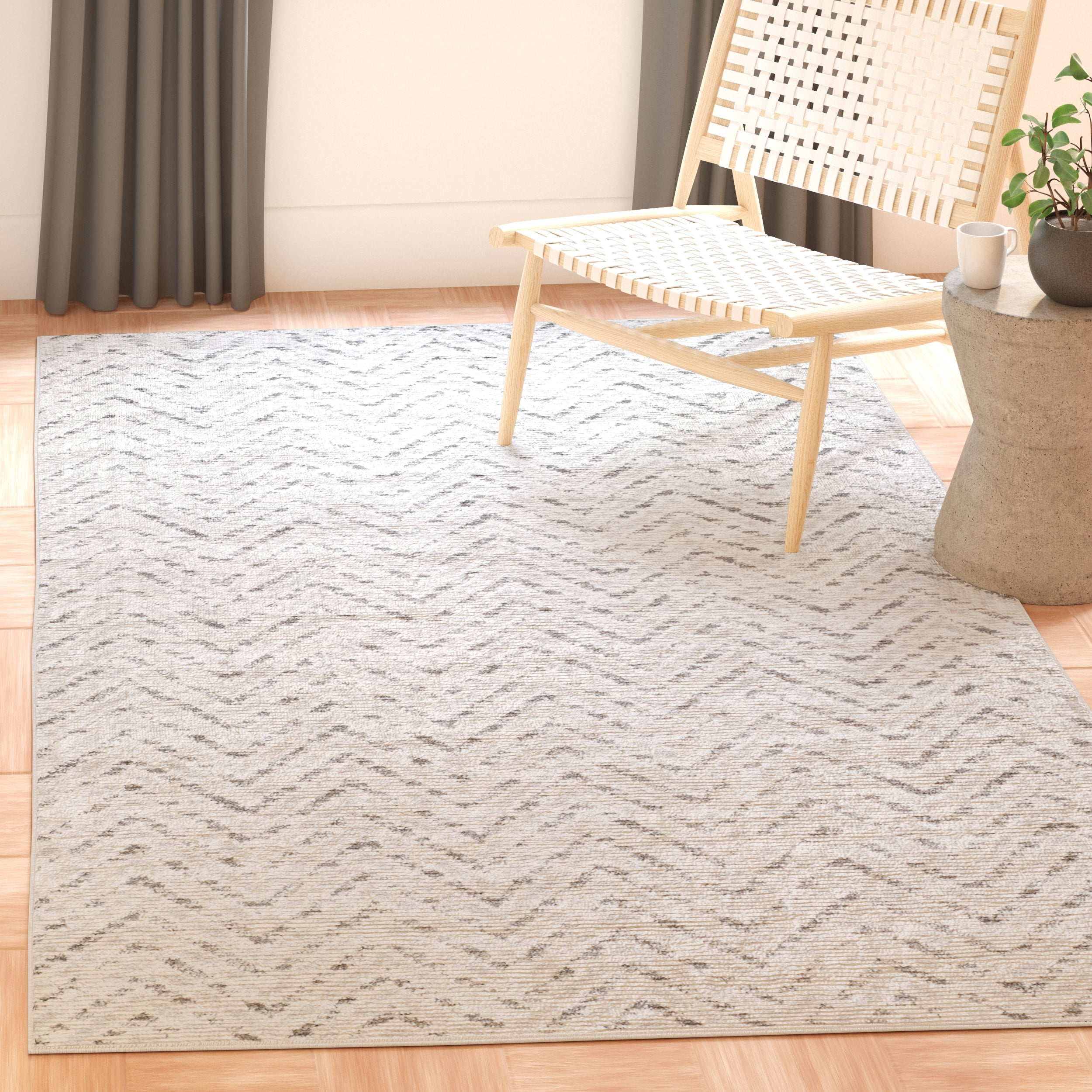SAFAVIEH Adirondack Altan Striped Area Rug, Ivory/Charcoal, 8' x 8' Square