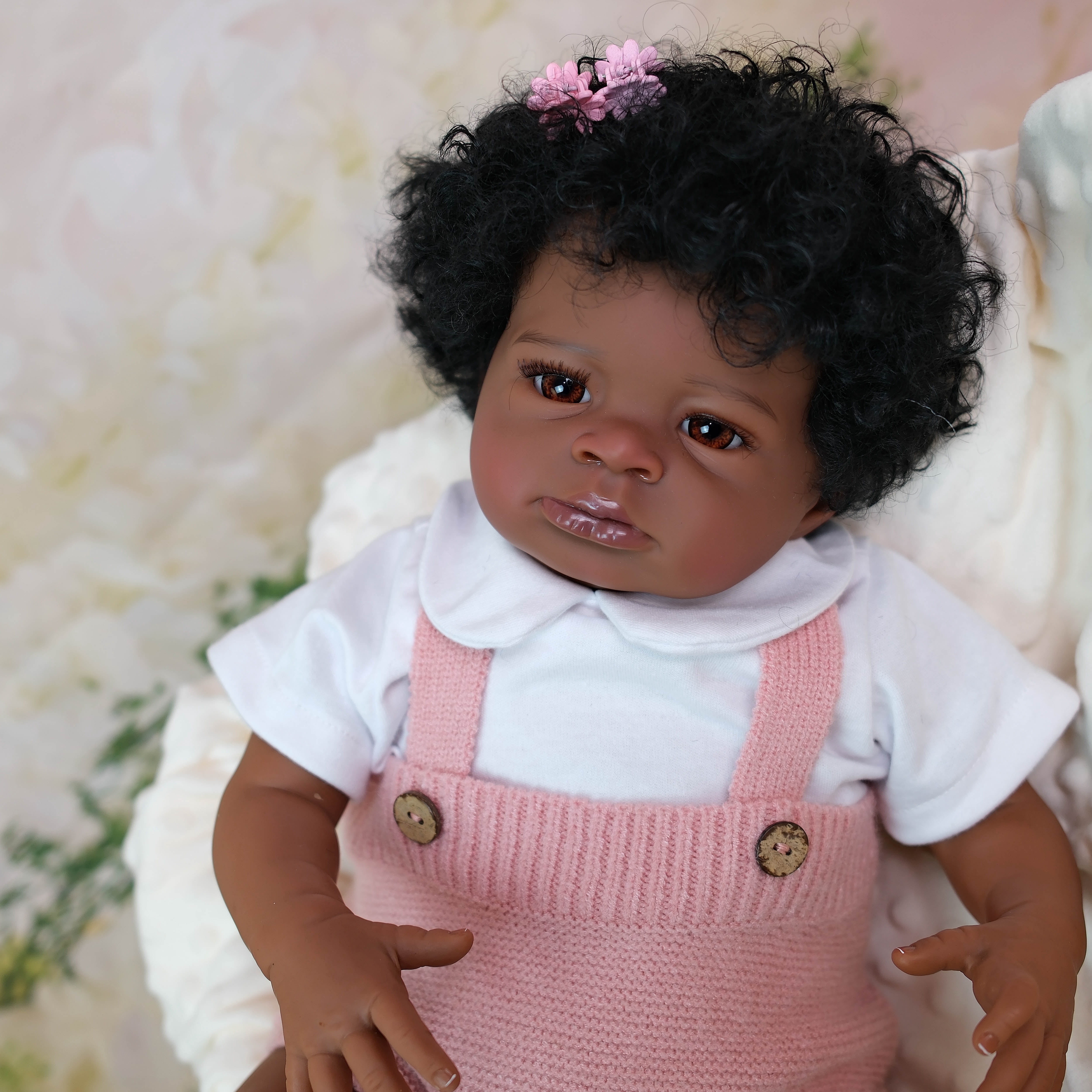 iCradle Black Skin Reborn Baby Dolls 19 Inch 48 cm Baby Soft Cloth Body Realistic Newborn Baby Dolls Hand Implanted Hair Brown Eyes  Real Life Baby Dolls Cloth Body Doll Toy Gift for Kids Age 3+