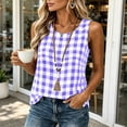 thumbnail image 2 of Tsesme Plaid Tank Tops for Women Crew Neck Sleeveless Shirts Loose Side Split Lightweight Vacation Summer Casual Tanks M, 2 of 9