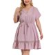 thumbnail image 1 of Women's Plus Size Dress V Neck Lace Insert Half Placket Short Sleeve Tie Waist Ruffle Hem Mini Dress Gray Purple 3X, 1 of 7