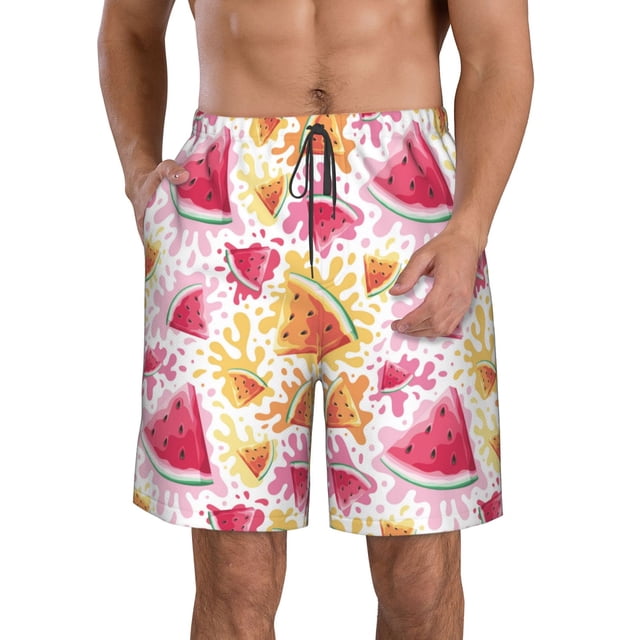 Balery Watermelon Traje de Baño Estilo Hawaiano para Hombre, Shorts de Secado Rápido con Bolsillos-Small