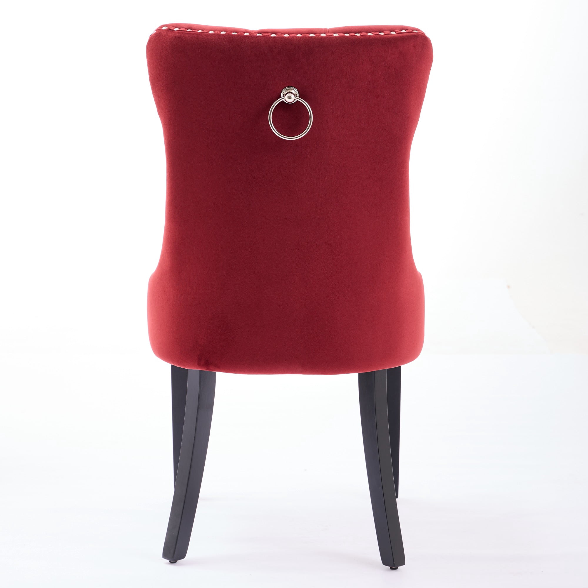 Yoneston Dining Chairs Set of 2, Upholstered High-End Tufted Dining Room Chair with Nailhead & Ring Pull Trim, Modern Velvet Chairs with Solid Wood Legs for Kitchen, Burgundy