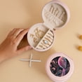 thumbnail image 5 of Fuzoiu Bird 2 Print Portable Jewelry Box,Round Mini Leather Travel Jewelry Case,Small Travel Jewelry Organizer,Jewelry Holder for Ring Necklace Earring for Women Girls-Pink, 5 of 7