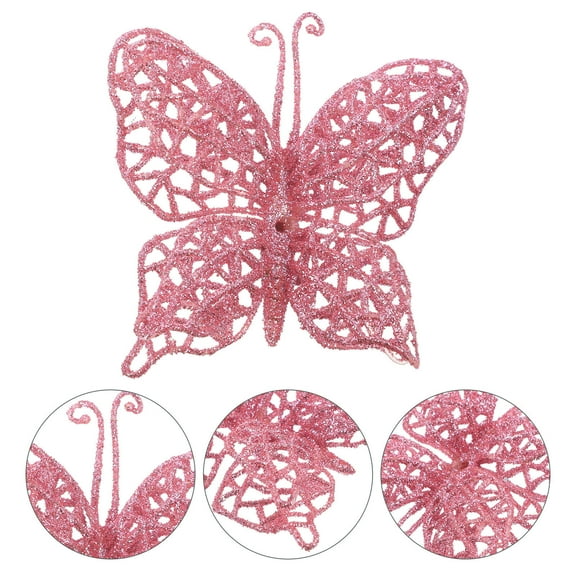 Masteelf 36pcs Pink Glitter Christmas Butterfly Ornaments for Tree Decor and Wreath Decoration