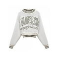 thumbnail image 6 of hirigin Women Casual Knitted Sweater, Round Neck Long Sleeve Stripe Letter Printed Loose Pullover Tops, 6 of 8