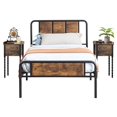 thumbnail image 1 of VECELO 3-Piece Bedroom Set Bed Frame and 2 Brown Nightstand (Set of 3), 1 of 8
