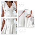 thumbnail image 4 of Vestido corto de manga con volantes para mujer, elegante, de Color puro, con cuello en V, cintura fruncida, vestido a media pierna para el trabajo, 4 of 5