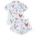 thumbnail image 2 of Fewfanhot Women's Floral Print Satin Pajama Set, Short Sleeve Button Down Top with Shorts, Soft Loungewear for Women Sleepwear, S-2XL, 2 of 9