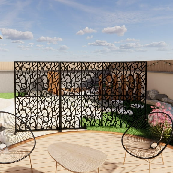 MAYEERTY Metal Privacy Screens W3.8Ft X H6Ft Outdoor Indoor Divider Free Standing Decorative Black Bird Shape Balcony Patio Garden