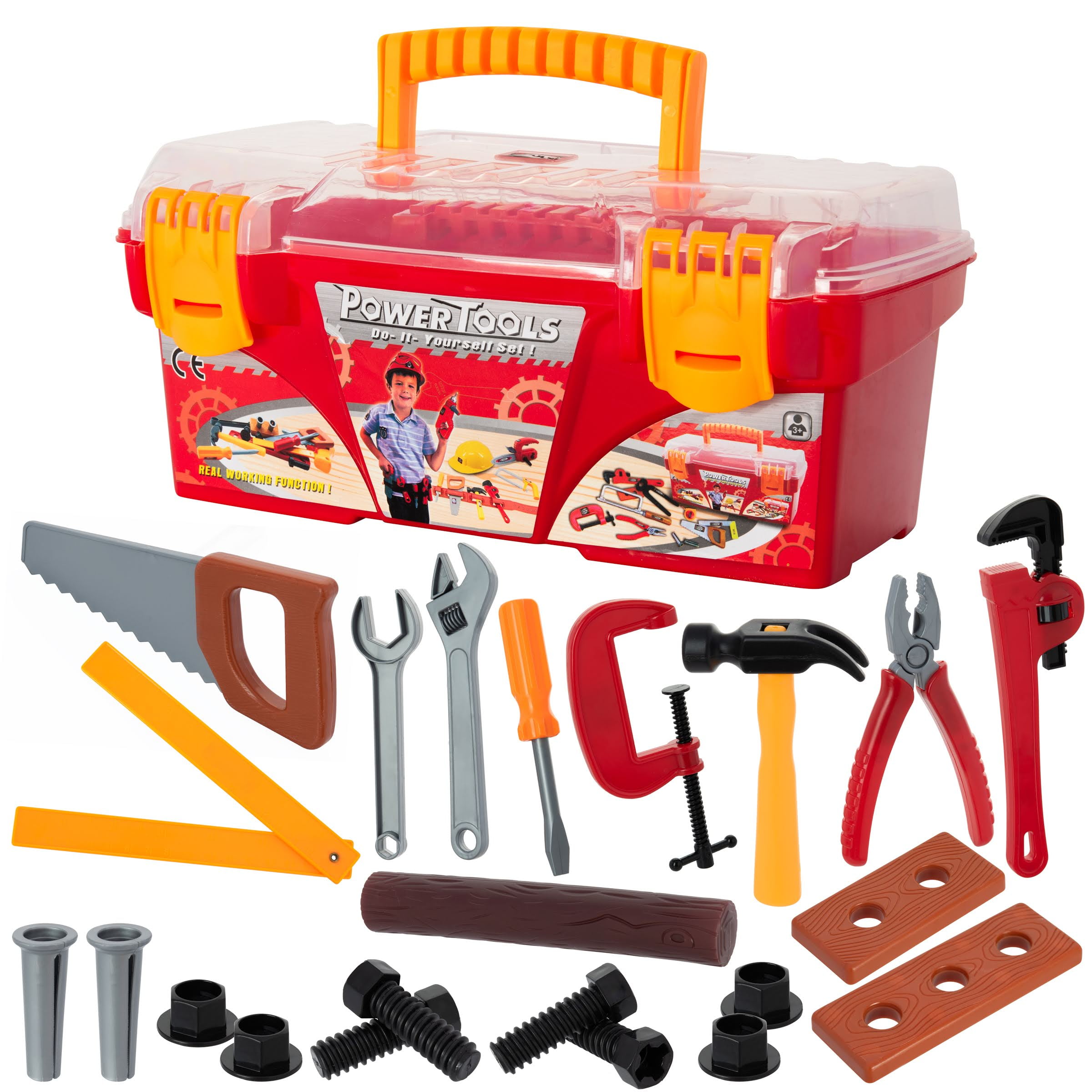 Kids Tool Set Durable Pretend Play Construction Realistic Toy Contains Hammer, 