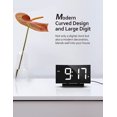 thumbnail image 2 of Reloj despertador digital para dormitorio, reloj digital de diseño curvo moderno, dígitos LED blancos visibles, 5 niveles de brillo + apagado, 2 volúmenes, 3 tonos de alarma, memoria de apagado, 12/24 horas 1 pieza JM, 2 of 5