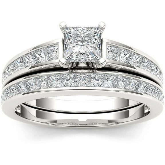 1-1/2 Carat T.W. Diamond Princess-Cut Classic 14kt White Gold Engagement Ring Set