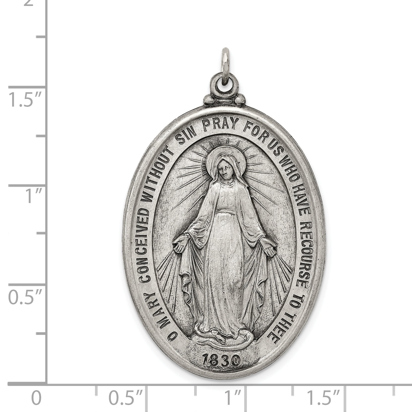 Solid 925 Sterling Silver Pendant Miraculous Medal 29mm x 21mm