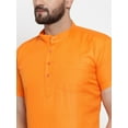thumbnail image 2 of eloria Men's Traditional Orange Solid Striped Cotton Blend Short Kurta, 2 of 6