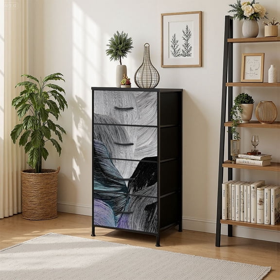 4 Drawer Vertical Storage Dresser Creative minimalist abstract art Wall decoration postcards wallpapers with Wood Top Fabric Pull Drawers