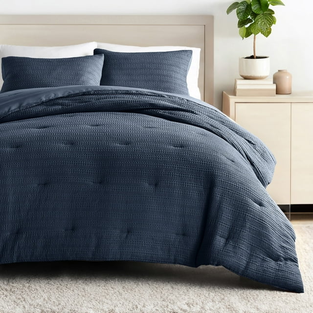 Juego de Edredón Tipo Waffle Texturizado en Azul Marino para Ropa de Cama Tamaño Full/Queen de Comfort Canopy