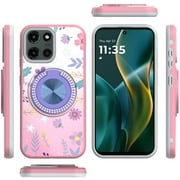 For Motorola Moto G Power 5G 2025 Case, Pattern Design Hybrid with Invisible Ring Stand & Magnetic Back, Shockproof Protective Grip Phone Cover (Summer Lavender)