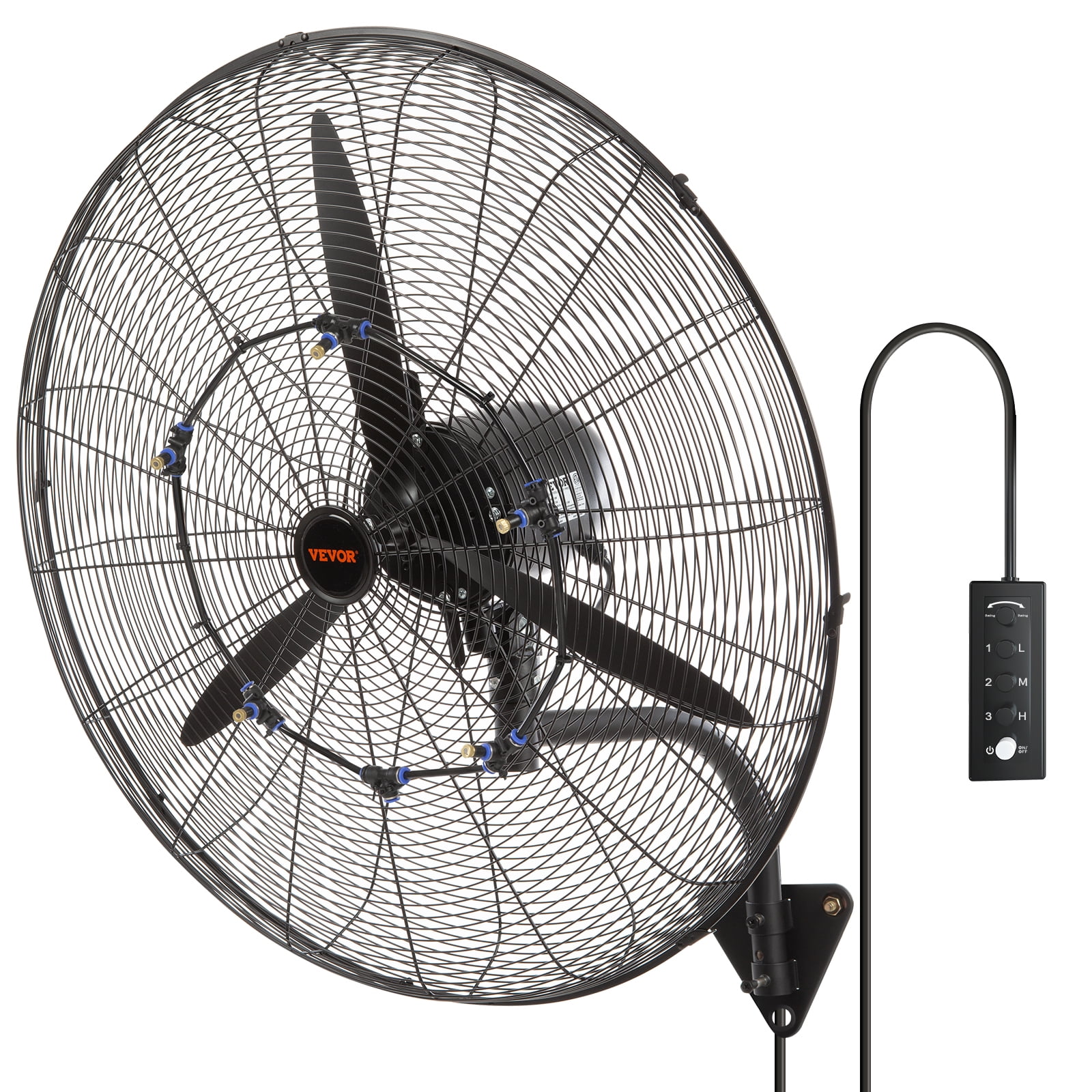 VEVOR Wall-Mount Misting Fan Oscillating Metal Fan 29.5'' 3 Speed Waterproof