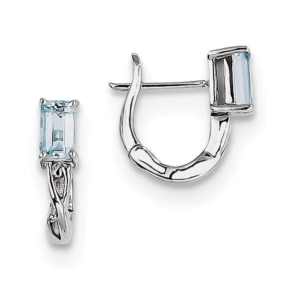Primal Silver Sterling Silver Rhodium-plated Aquamarine Hinged Hoop Earrings