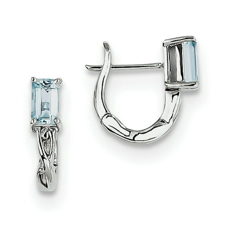 Aquamarine Hoop Earring - Sterling Silver Rhodium Plated Aquamarine Hinged Hoop Earrings