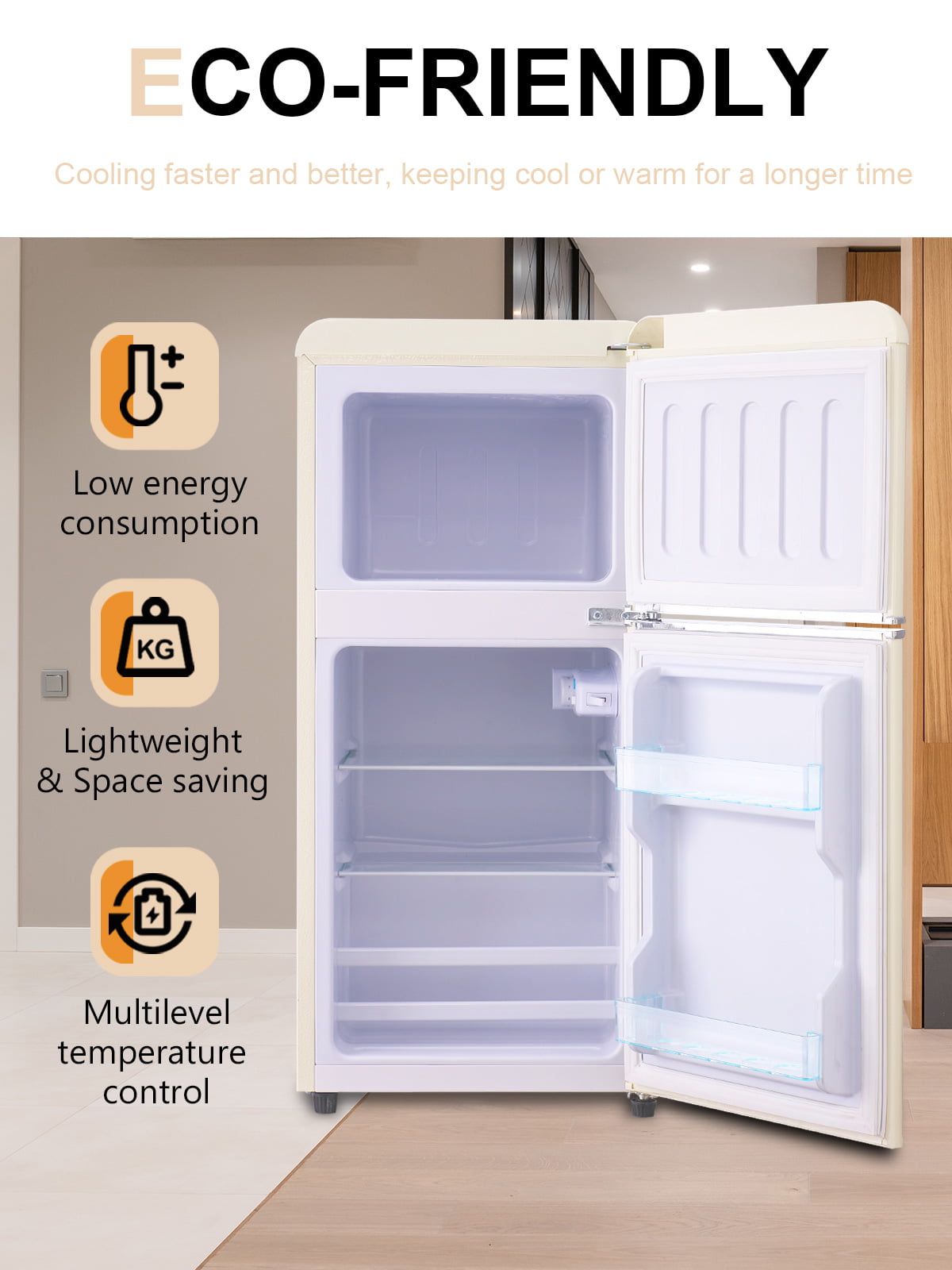 Review KRIB BLING 3.5 Cu.Ft Compact Refrigerator Mini Fridge with Freezer,7  Level Adjustable Thermos 