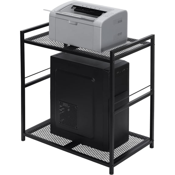Computer Tower Stand, PC Tower Stand Metal Rolling Cart Holds up to 40lbs, 2 Tier Mobile Printer Stand with Storage Under Desk for Home & Office, Black