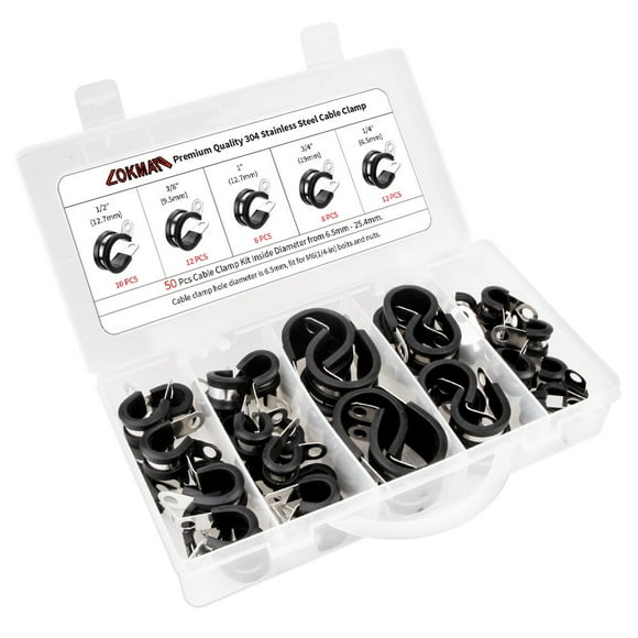 Kit surtido de abrazaderas para cables LOKMAN de acero inoxidable, 50 piezas, 6,5 a 25,4 mm