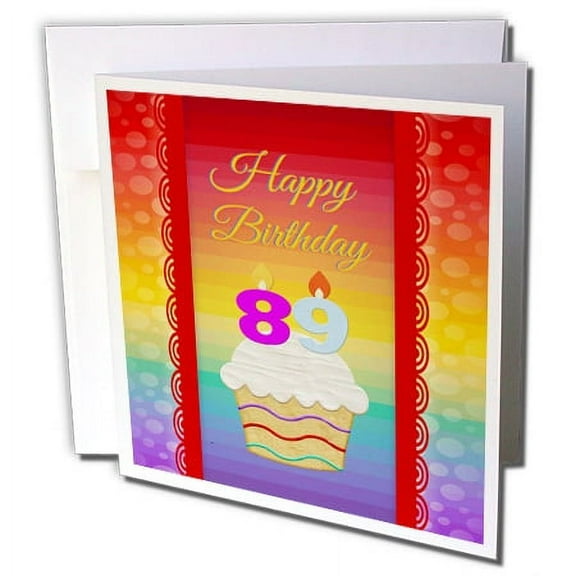 3dRose, Cupcake with Number Candles, 89 Years Old Birthday , 1 Greeting Card with envelope